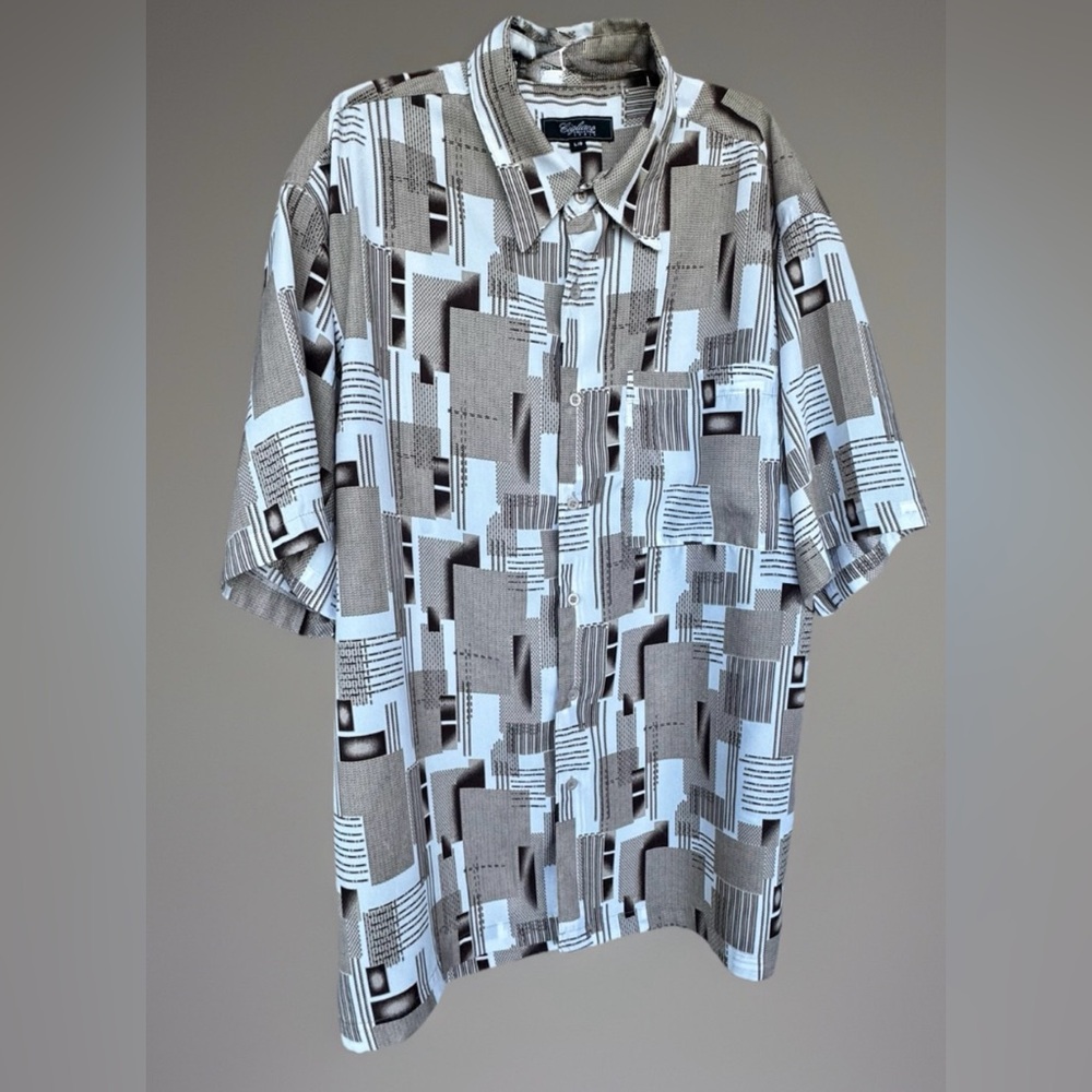 Cagliano Collezione Italy Mens Short Sleeve Button Up Shirt Brown/White Large